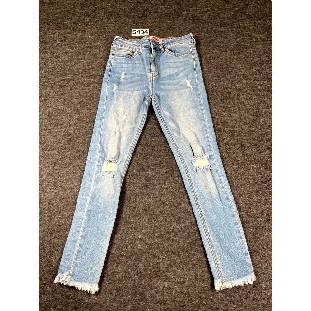 Crystal Rock Jeans Womens 11 Blue Denim Cotton Stretch Frayed Hem Distressed